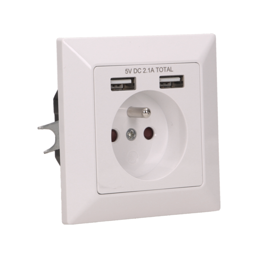 Zásuvka pod omietku, 1x230V, 2x USB nabíjačka 5V