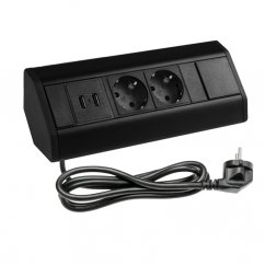 Rohová zásuvka, 2x230V schuko + 2x USB A nabíjačka 5V, kábel 1.8m, farba čierna