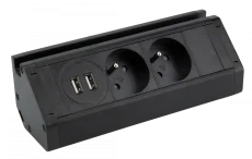 Dvojitá rohová zásuvka 2x 230V s 2x USB (A) nabíječkou a držákem na telefon, kabel 1.5m, barva černá