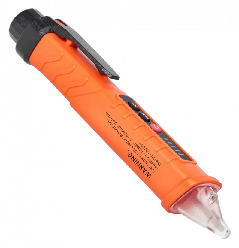 Indukčná skúšačka napätia s baterkou, 12-1000V AC/DC, oranžová
