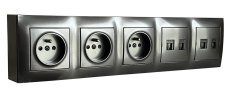 Zásuvkový blok nástěnný 3x 250V/16A + 4x RJ45 cat.6, bez kabelu, barva antracitová metalíza