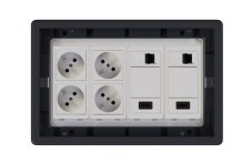 Podlahová zásuvka 4x 250V/16A + 2x RJ45 cat.6 + 2x HDMI, farba boxu grafitovo-šedá, s puzdrom pre liate podlahy