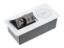 Výklopný blok AVARO PLUS, 1x 230V, 2x USB-A/C nabíjací, 1x bezdrôtová nabíjačka Qi, kábel 1.5m, farba biela