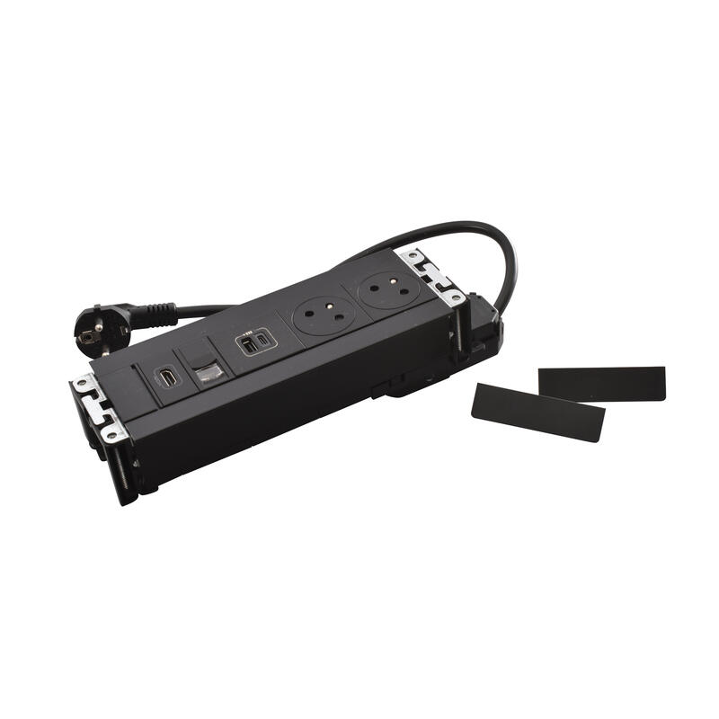 Zapuštěný blok INCARA Multilink (horizontální verze), 2x zásuvka 250V Surface, 1x dvojitá USB A+C nabíječka, 1x RJ45, 1x HDMI, kabel 2m, barva černá