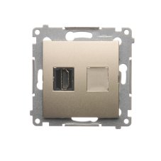 Zásuvka HDMI 1 viacnásobná (zariadenie s krytom), Simon 54, farba zlatá