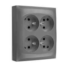 Zásuvka silová 4 násobná (přístroj s krytem), IP20, s uzemněním, se clonkami, bez víčka, 16 A / 250 V~, šroubové svorky, Aquaclick, barva šedá