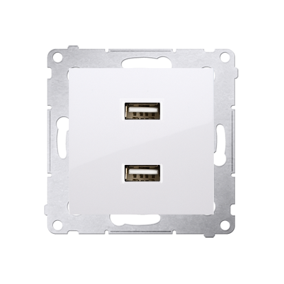 Zásuvka 1x250V/16A Simon 54 s dvojitou USB nabíječkou v bílé barvě pro instalaci pod omítku
