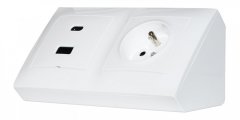 Rohová zásuvka 1x 250V/16A + 2x USB A+C nabíječka 5V/3.1A, barva bílá lesklá, bez kabelu