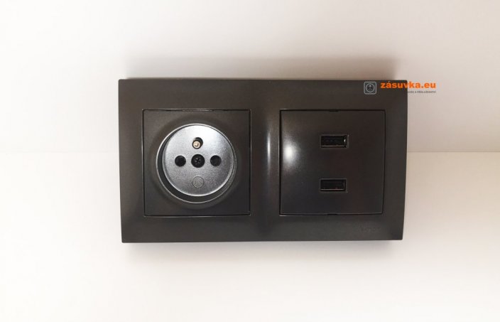 Rohová zásuvka 1x 250V / 16A + 2x USB nabíjačka, farba antracitová metalíza, bez kábla