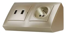 Rohová zásuvka 1x 250V/16A + 2x USB nabíječka, barva zlatá metalíza, bez kabelu