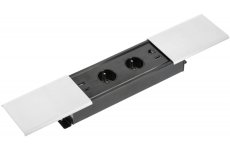 Zásuvkový blok PRESTINO s posuvným víkem, 2x zásuvka,  2x USB A/C , 1x HDMI 2.0, 1x RJ45 cat.6, kabel 1.5m, barva bílá