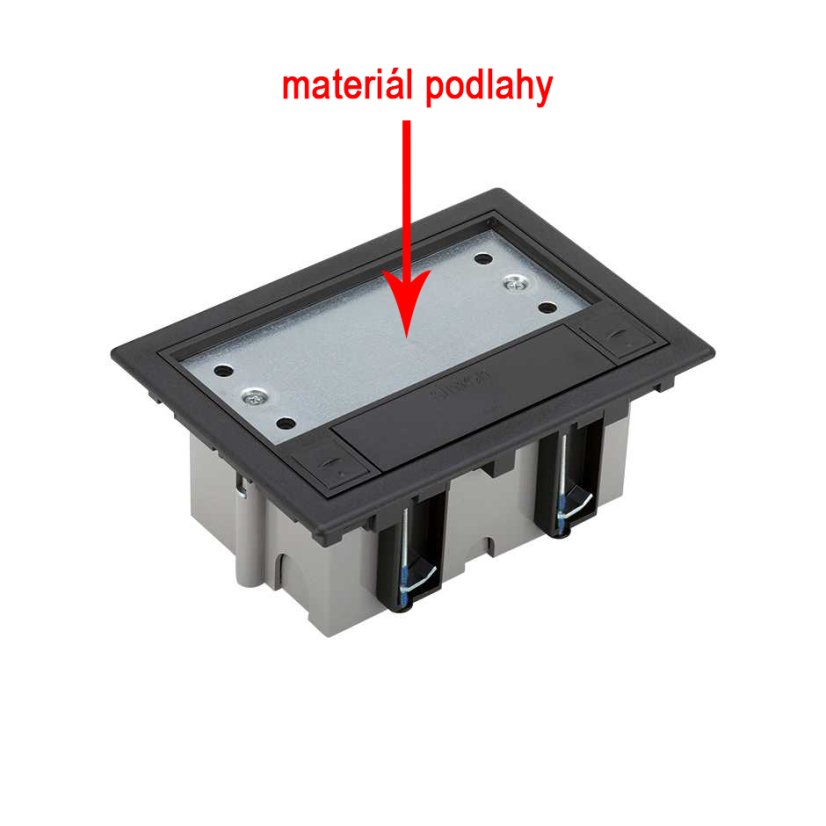 Podlahová zásuvka SF 187x132 mm, 1x 250V/16A + 1x RJ45 cat. 6, barva boxu grafit, pro lité podlahy s kazetou do potěru, vyplnění víka materiálem podlahy