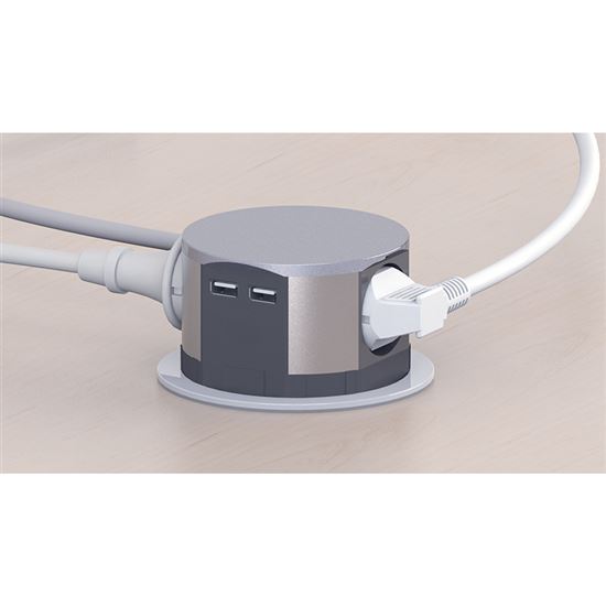 Výsuvný zásuvkový blok, 3x 230V, 2x nabíjacie USB, farba strieborná, kábel 1.5m