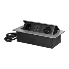 Výklopný zásuvkový blok s frézovaným krytem, 2x zásuvka 230V, 2x USB A+C nabíječka 5V / 3.6A , kabel 1.5m, barva stříbrná