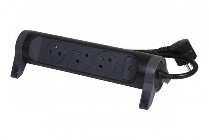 Prodlužovací přívod otočný, 3x zásuvka 230V, vypínač, kabel 1.5m, barva tmavě šedá - černá