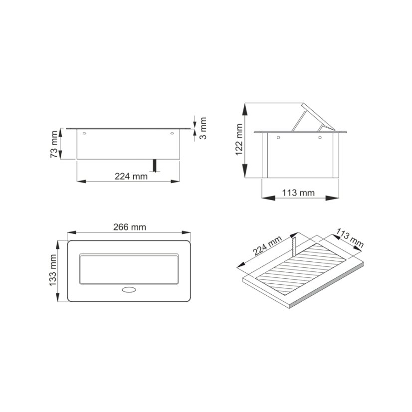 Zásuvka výklopná 2 x 230V + 2x USB A+C nabíječkou 5V, IP20, max. příkon 3680W, délka kabelu 1.5 m, barva černá