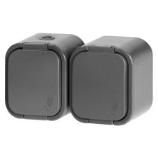 Dvojzásuvka na omietku 2x 250V s krytom, NT-6B2, IP54, farba sivá