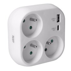 Rozbočka do zásuvky 3x 16A, USB A+C s rychlonabíječou 20W PD, bílá