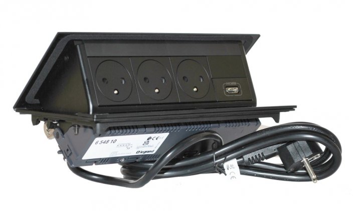 Pop-up blok INCARA 3x zásuvka 250V surface, 1x HDMI 2.0 + montážny rám, farba čierna, kábel 2m