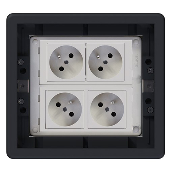 Podlahová zásuvka SF 187x171 mm, 4x 250V/16A (zásuvky bílé), barva boxu grafit, pro zvýšené podlahy