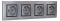 Zásuvky v rámečku pod omítku, 4x 250V/16A, šedé barvy s černým ozdobným rámem