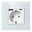Zásuvka 2P+Z (schuko) s USB-A + USB-C nabíječkou 5VDC /3A, skleněný rameček, barva bílá