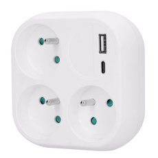 Rozbočka do zásuvky 3x 16A, USB A+C s rychlonabíječou 20W PD, bílá