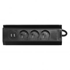 Trojitá rohová zásuvka 3x 230V s 2x USB (A) nabíječkou a držákem na telefon, kabel 1.5m, barva černá