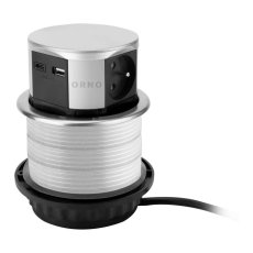 Vertikálna stolná zásuvka, 3x 230V, 2x USB nabíjačka ( typ A + C; max. 3A ), kábel 1.5 m, farba strieborná
