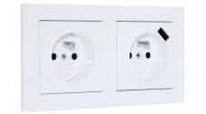 Zásuvky v rámečku pod omítku, 2x 230V/16A + 1x USB nabíječka, barva bílá