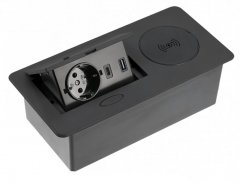 Výklopný blok AVARO PLUS, 1x 230V (schuko verze), 2x USB-A/C nabíjecí, 1x bezdrátová nabíječka Qi, kabel 1.5m, barva černá