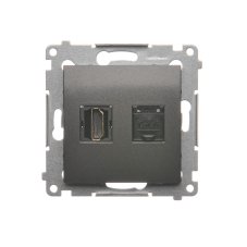 Zásuvka HDMI + dátová RJ45 cat. 6 (zariadenie s krytom), Simon 54, farba antracitová metalizovaná