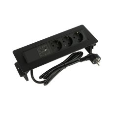 Výklopná zásuvka FLIX BOX,  3x 230 V,  1x USB-A + 1x USB-C, kabel 1,5m, černá