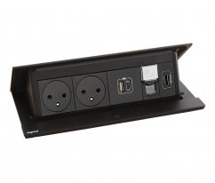 Pop-up blok INCARA 2x zásuvka 250V surface, 1x USB A+C nabíječka 15W, 1x RJ45, 1x HDMI + montážní rám, barva černá, kabel 2m