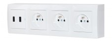 Zásuvky na zeď 3x 250V/16A, 1x USB nabíječka A+C, barva bílá lesklá