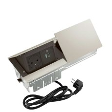 Pop-up blok INCARA 2x zásuvka 250V (proti sobě) + 2x nabíječka USB-C 45W Power Delivery, povrch hliník, kabel 2m