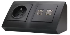 Rohová zásuvka 1x 250V + 2x RJ45 cat. 6, barva matná černá, bez kabelu