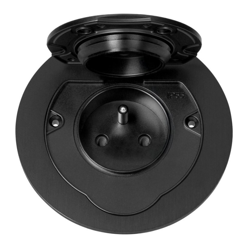 Hermeticky uzatvárateľná guľatá zásuvka 1x 230V, krytie IP55, farba čierna