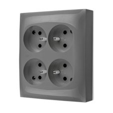 Zásuvka silová 4 násobná (přístroj s krytem), IP20, s uzemněním, se clonkami, bez víčka, 16 A / 250 V~, šroubové svorky, Aquaclick, barva šedá