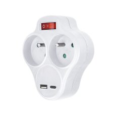 Rozbočka s USB A+C rychlonabíječkou 20W PD, 2 x 10A, vypínač, barva bílá