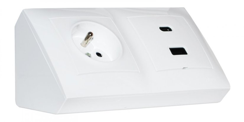 Rohová zásuvka 1x 250V / 16A + 2x USB A+C nabíjačka 5V/3.1A, farba biela, bez kábla