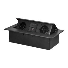 Výklopný zásuvkový blok s frézovaným krytom, 2x zásuvka 230V, 2x USB A + C nabíjačka 5V / 3,6A, bez kábla, farba grafitová - šedá