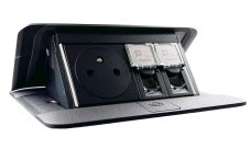 Pop-up blok, 1x zásuvka 230V surface, 2x port RJ45, farba čierná matná, káble 2m