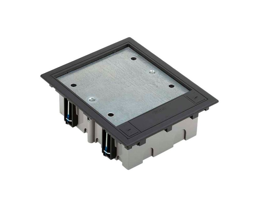 Podlahová zásuvka 2x 250V/16A (zásuvka bílá), 2x RJ45 cat.6, 2x HDMI, plné víko, barva boxu grafitová, s pouzdrem pro lité podlahy