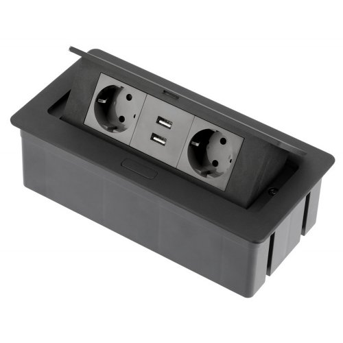 Výklopný blok zapustený, 2x zásuvka (schuko verzia), 2x USB nabíjací, farba čierna, kábel o dĺžke 1.5m