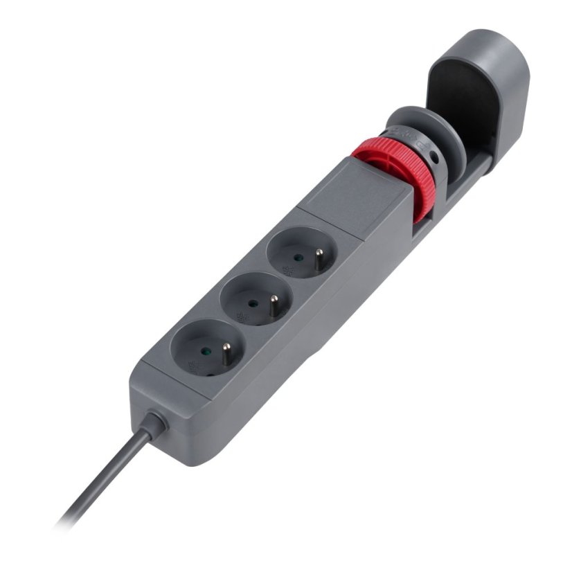 Stolní zásuvka 3x230V/16A + 2x USB-A a 1x USB-C nabíječka, vypínač,  kabel 1.5m, barva šedá