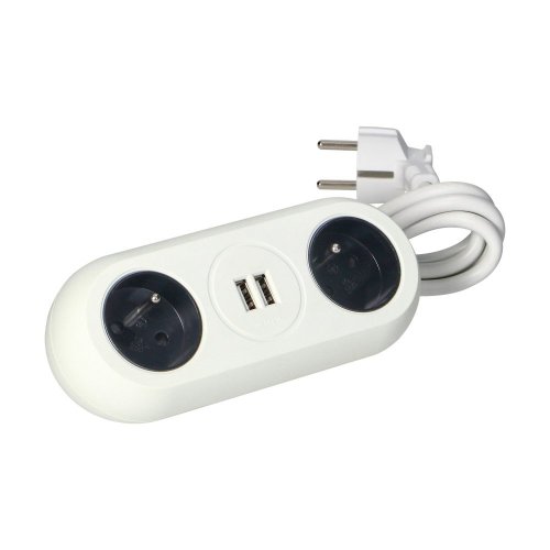 Stolní zásuvka s montážním držákem, 2x USB nabíječka, 2 zásuvky 2P + Z,  kabel  - 1.5m, barva bílá