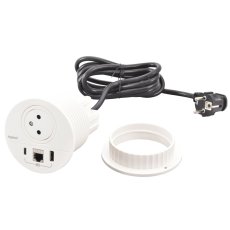 Zapuštěná zásuvka INCARA Disq 80, 1x 250V Surface, 1x USB A+C nabíječka, 1x port RJ45 cat.6, kabel 2m, barva bílá