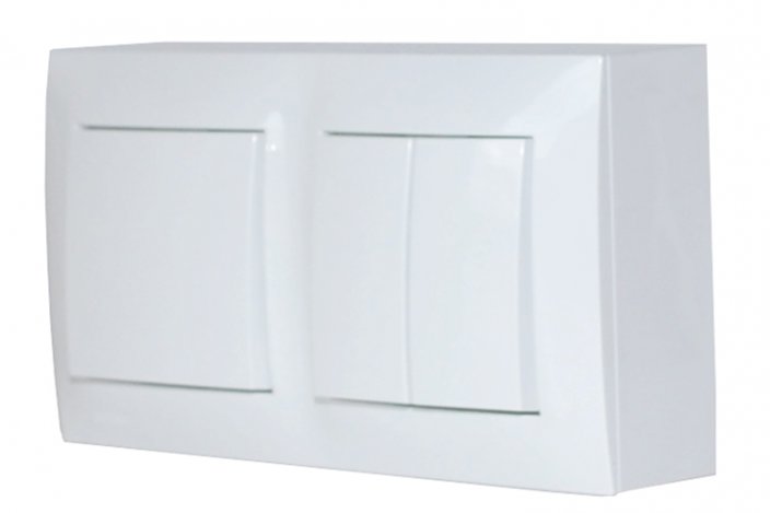Nástěnný blok s vypínači - 1x vypínač ř.6 (schodišťový) + 1x dvojitý vypínač ř.5 (lustrák), IP20, barva bílá