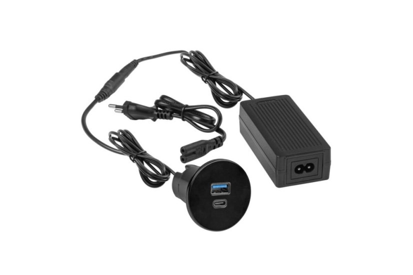 Vestavná nabíječka USB A+C 24W s napájecím adaptérem, barva černá